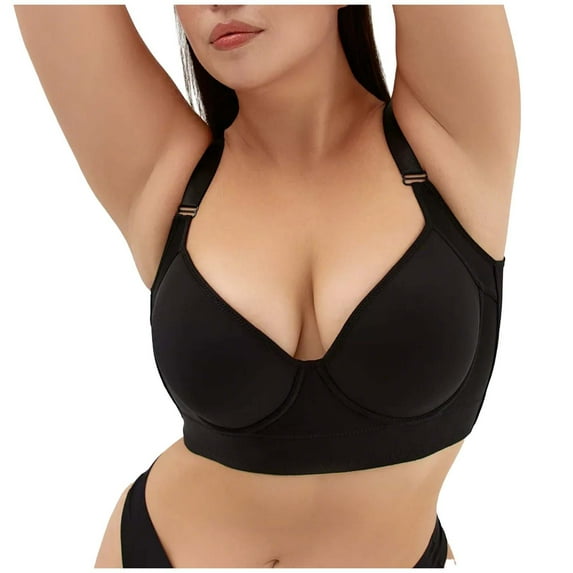 Guluxicc Plus Size Bras for Women Comfortable Push Up Bra with Underwire Everyday Bras with Adjustable Straps, Black, 38