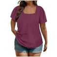 thumbnail image 1 of Guluxicc Plus Size Shirts for Women Casual Square Neck Short Sleeve Pullover Tops, Red, 4XL, 1 of 8