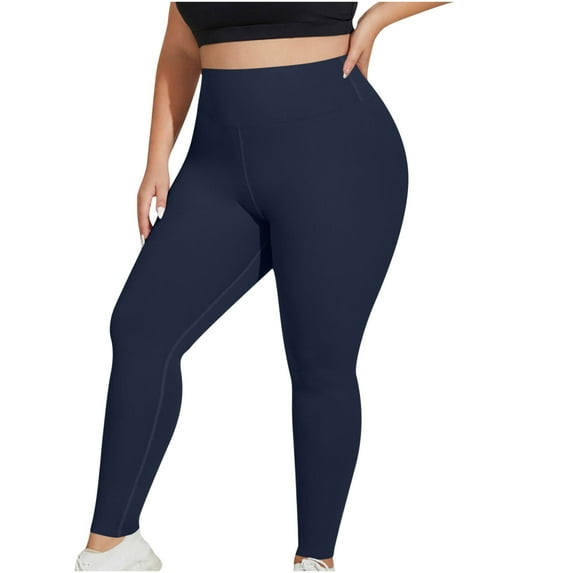 Guluxicc Plus Size Yoga Pants Women High Rise Tummy Control Leggings Casual Slim Fit Outdoor Running Gym Pants, Blue, L