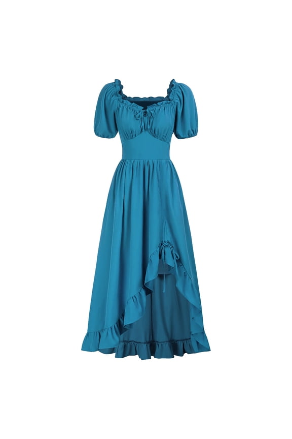 Renaissance Dress Women Cottagecore Corset Dress Ruffle Maxi Dress with Pockets