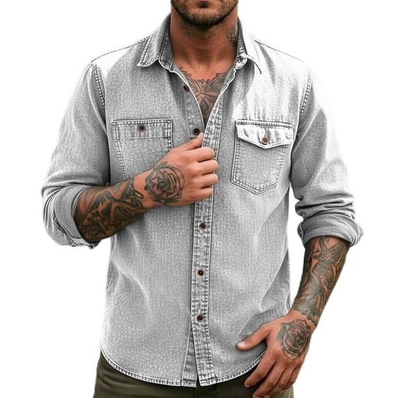 Guluxicc Shirts for Men Button Down Long Sleeve Shirts with Multi Pockets Hiking Summer Casual Outfit