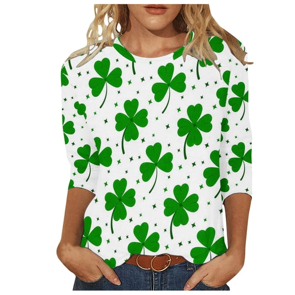 Guluxicc Shirts for Women Casual 3/4 Sleeve Tees St. Patrick's Day Cute Graphic Printed Tops, 5XL