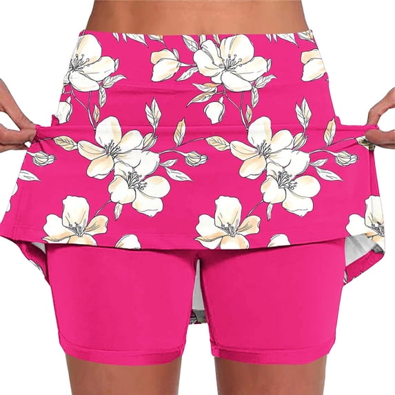 Guluxicc Skort for Women Elastic High Waisted Athletic Golf Tennis Skirts and Slim Trendy Printed Tummy Control Yoga Shorts Leggings with Pockets