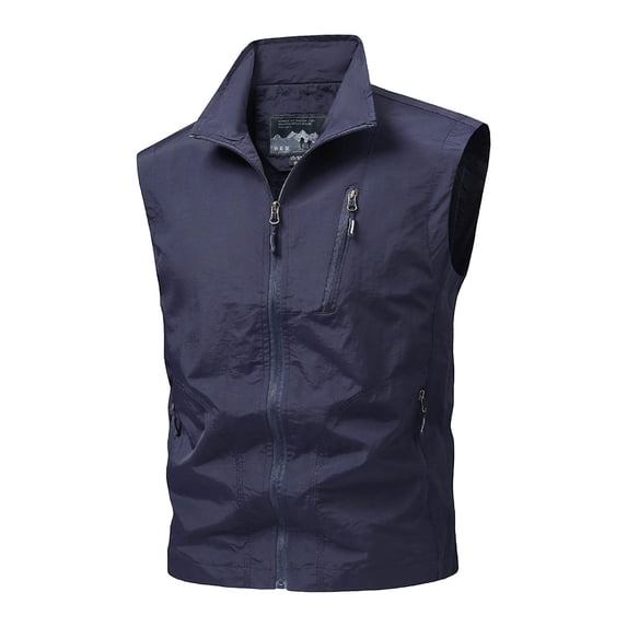 Guluxicc Sleeveless Jackets for Men Waterproof Full Zipper Collared Fishing Vest Jackets for Everyday Wear Summer Fall Casual Jackets