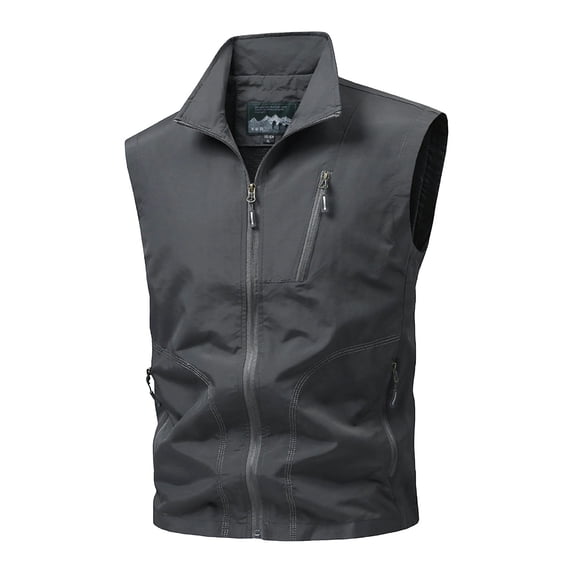 Guluxicc Sleeveless Jackets for Men Waterproof Full Zipper Collared Fishing Vest Jackets for Everyday Wear Summer Fall Casual Jackets
