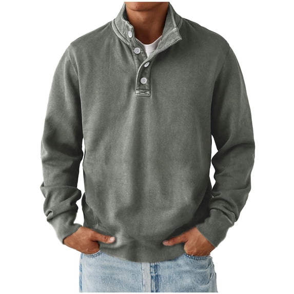 Guluxicc Solid Henley Sweatshirts for Men Pullover Long Sleeve Business Casual Sweatshirts with Ribbed Cuffs for Fall Winter