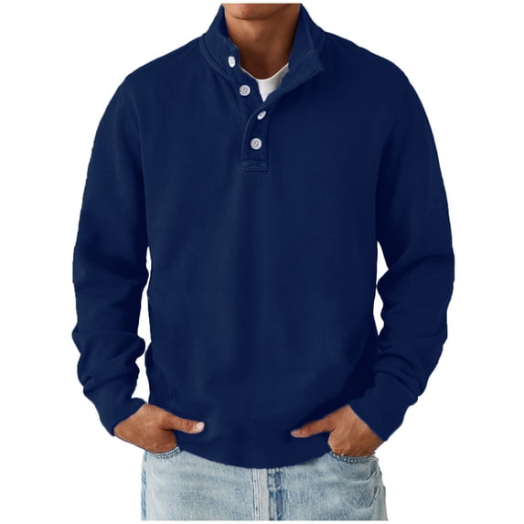 Guluxicc Solid Henley Sweatshirts for Men Pullover Long Sleeve Business Casual Sweatshirts with Ribbed Cuffs for Fall Winter