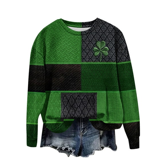 Guluxicc St. Patricks Day Sweatshirts for Women Casual Crewneck Long Sleeve Pullover Tops St Patty's Day Graphic Shirts, L