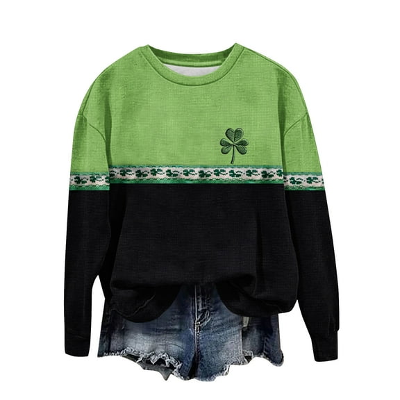 Guluxicc St. Patricks Day Sweatshirts for Women Casual Crewneck Long Sleeve Pullover Tops St Patty's Day Graphic Shirts, L