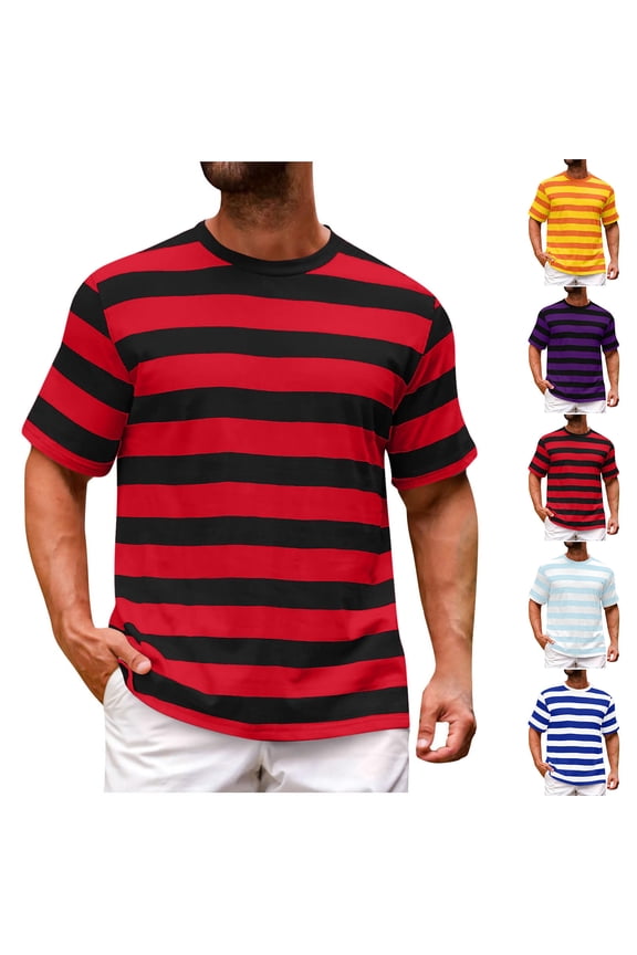 Striped T Shirts for Men Short Sleeve Tops Classic Fit Summer Casual Beach Shirts