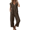 thumbnail image 1 of Guluxicc Summer Jumpsuits for Women 2026 Linen Button Down Romper Short Sleeve Casual Jumpsuit Wide Leg Overalls with Pockets, 1 of 8