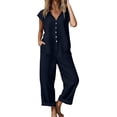 thumbnail image 1 of Guluxicc Summer Jumpsuits for Women 2026 Linen Button Down Romper Short Sleeve Casual Jumpsuit Wide Leg Overalls with Pockets, 1 of 8