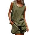 thumbnail image 1 of Guluxicc Linen 2 Piece Sets for Women Round Neck Loose Tank Top with Elastic Waist Shorts Solid Color Light Weight Breathable Casual Outfits, 1 of 7
