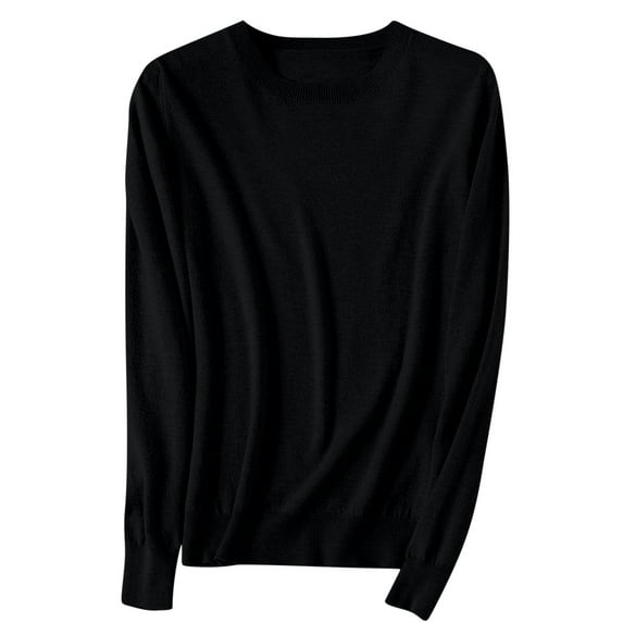 Guluxicc Sweaters for Women Casual Crewneck Long Sleeve Knit Pullover Sweaters Solid Color Fall Winter Tops Lightweight Outfits, Black, S