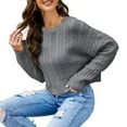 thumbnail image 1 of Guluxicc Sweaters for Women Crewneck Long Sleeve Knit Pullover Sweaters Tops Trendy Fall Outfits, Gray, M, 1 of 3