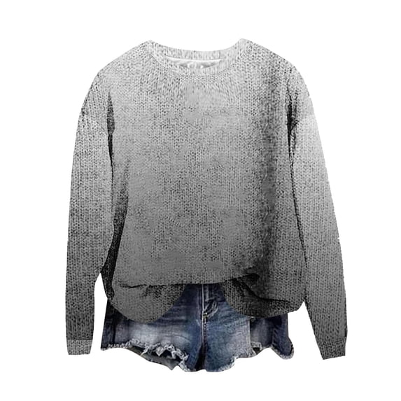 Guluxicc Sweaters for Women Trendy Crewneck Long Sleeve Sweaters Tops Winter Warm Pullover Outfits, Gray, L
