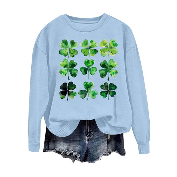 Guluxicc Sweatshirt for Women Casual Crewneck Long Sleeve Pullover Tops Shamrock Clover Graphic Shirts, L