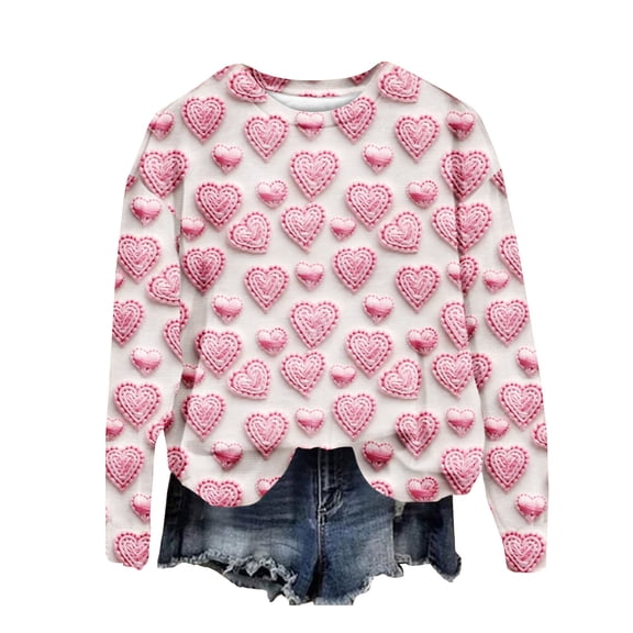 Guluxicc Sweatshirts for Women Casual Crewneck Long Sleeve Pullover Tops Valentine's Day Cute Graphic Shirts, Pink, M