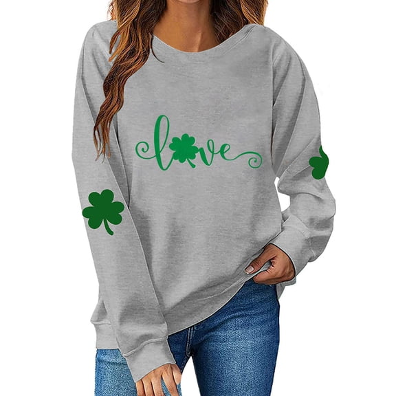 Guluxicc Sweatshirts for Women Casual Crewneck Long Sleeve Shirts St Patricks Day Letter Printed Graphic Pullover Tops, M
