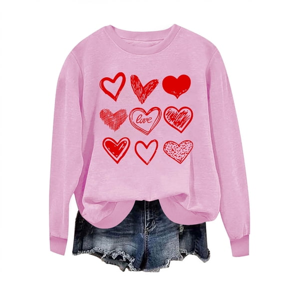 Guluxicc Sweatshirts for Women Casual Crewneck Long Sleeve Tops Valentine's Day Graphic Print Shirts, Pink, M