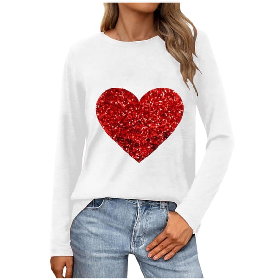 Guluxicc Sweatshirts for Women Valentine's Day Casual Crewneck Long Sleeve Tops Trendy Fashion Cute Graphic Pullover Shirts, White, M