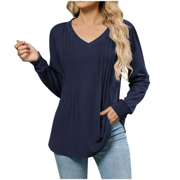 Guluxicc T-Shirts for Women V-Neck Long Sleeve Loose Fit Shirts Casual Soft Comfy Pullover Tops