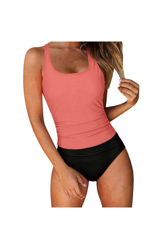Tankini Swimsuit Sets for Women Solid Color Racerback Padded Two Piece Swimsuits with Beach Underwear Summer Bathing Suit