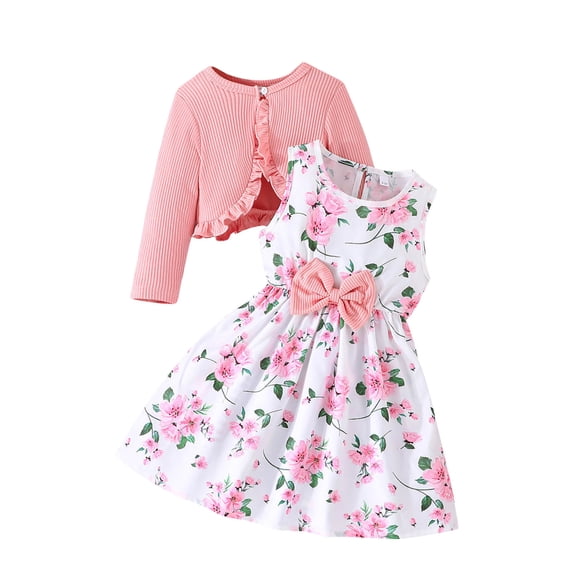 Guluxicc Toddler Girls 2 Piece Clothes Sets Long Sleeve Ruffle Cardigan and Floral Dress Cute Casual Kids Summer Outfits