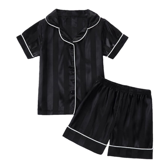 Guluxicc Toddler Kids Boys 2 Piece Outfit Sets Collared Short Sleeve Tops and Striped Shorts Summer Casual Sets with Adjustable Waist for Toddler 1-12 Years