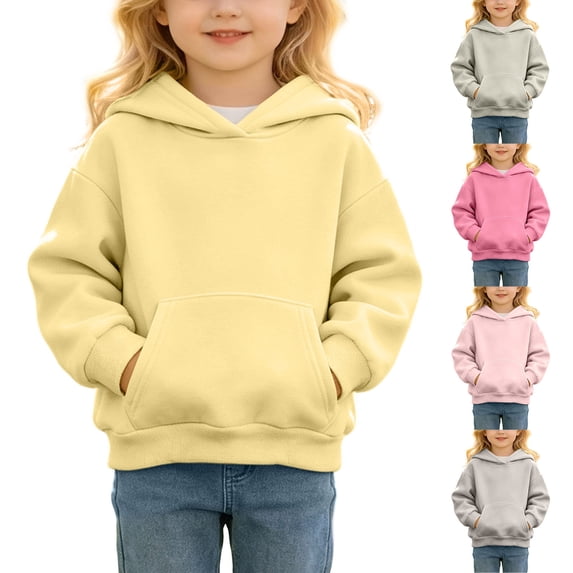Guluxicc Toddler Kids Girls Cotton Hoodie Cute Solid Color Soft Long Sleeve Hooded Sweatshirt Casual Fall Tops