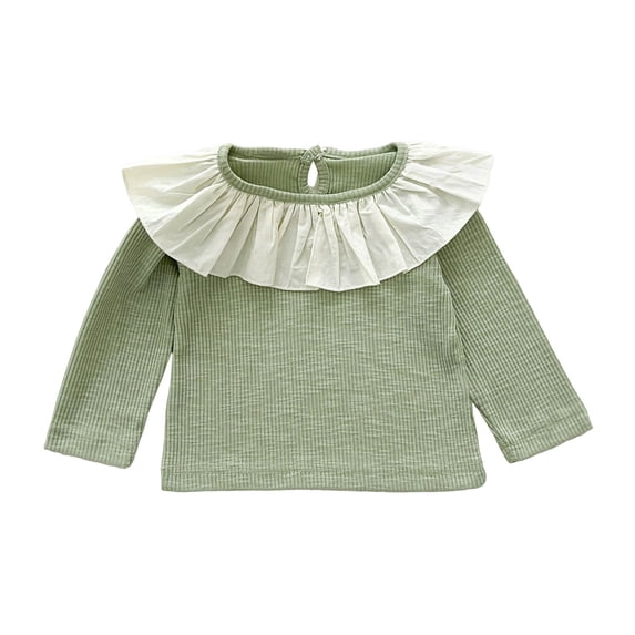 Guluxicc Toddler Kids Girls Long Sleeve T-Shirt Peter Pan Collar Lace Patchwork Ribbed Tops Fall Clothes for Casual
