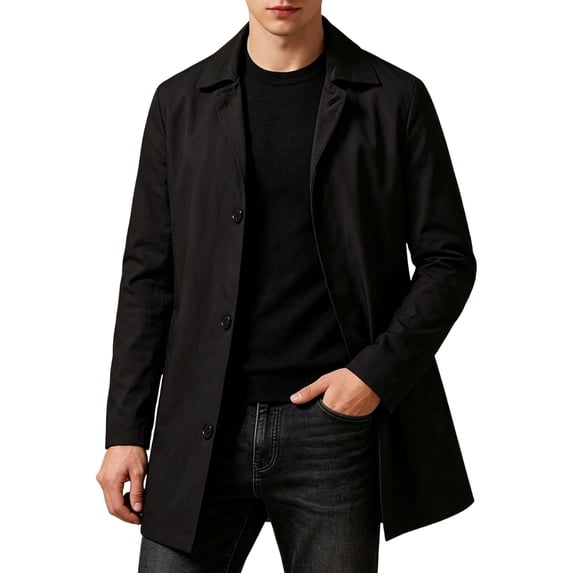 Guluxicc Trench Coat Jackets for Men Button Down Collared Long Sleeve Dress Jackets for Business Casual Wear Fall Winter Casual Jackets