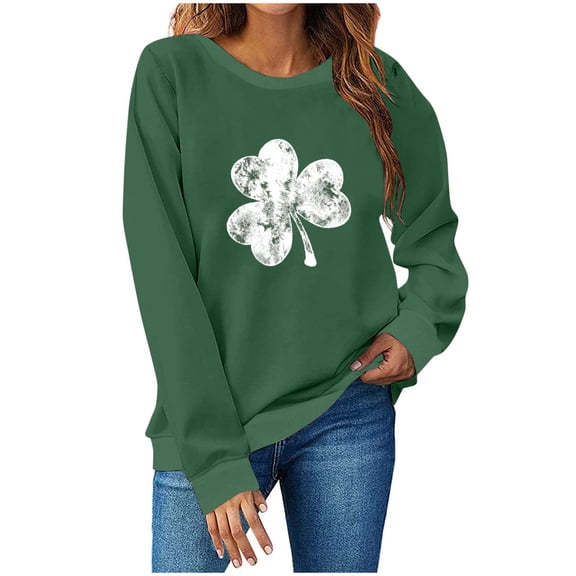 Guluxicc Tunic Tops for Women Shamrock Graphic T-Shirts Casual Crewneck Long Sleeve St Patricks Day Pullover Tops, M