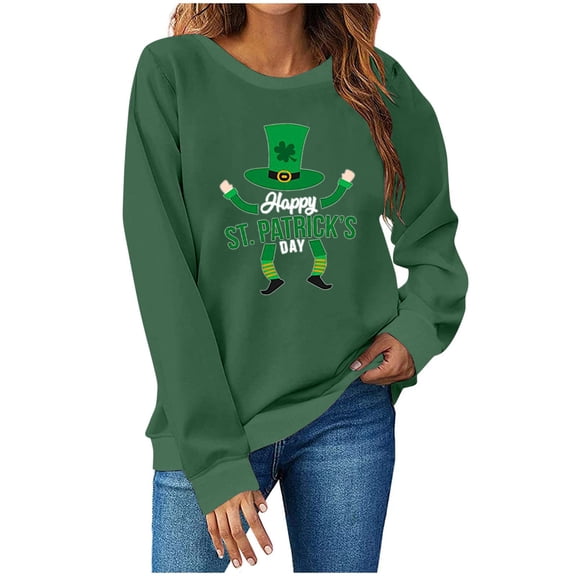 Guluxicc Tunic Tops for Women Shamrock Graphic T-Shirts Casual Crewneck Long Sleeve St Patricks Day Pullover Tops, S