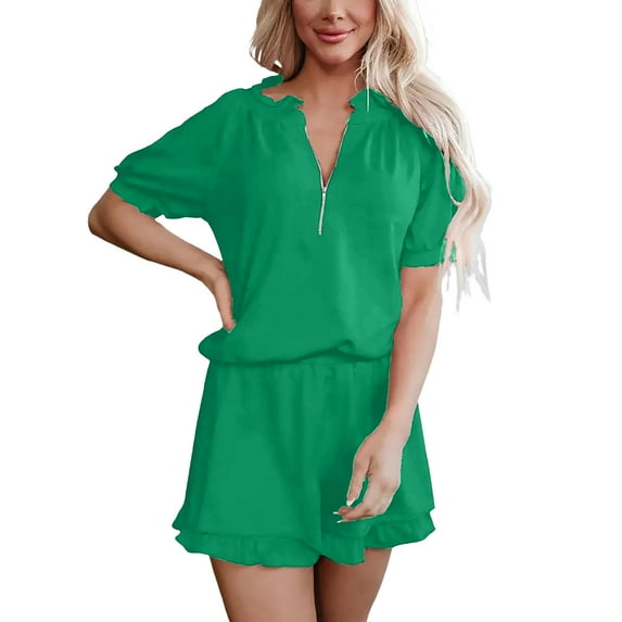 Guluxicc Two Piece Sets for Women Half Zip Short Sleeve Shirts Loose Shorts Active Athletic Tracksuits Set