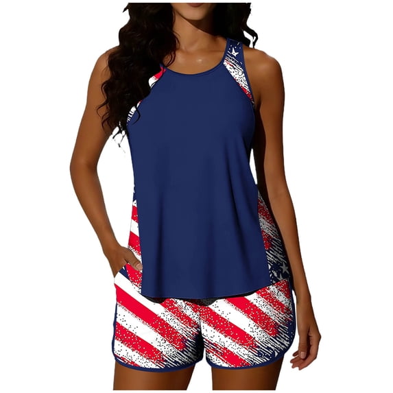 Guluxicc Two Piece Tankini Swimsuits for Women Independence Day Tank Top Boyshorts Bottom Swim Bathing Suits for Summer Beach Vacation