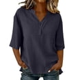 thumbnail image 1 of Guluxicc V Neck T Shirts for Women 3/4 Sleeve Solid Color Drawstring Neck Loose Fit Casual Oversized Womens Tee Shirts Cozy Tops, 1 of 8