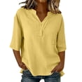 thumbnail image 1 of Guluxicc V Neck T Shirts for Women 3/4 Sleeve Solid Color Drawstring Neck Loose Fit Casual Oversized Womens Tee Shirts Cozy Tops, 1 of 8
