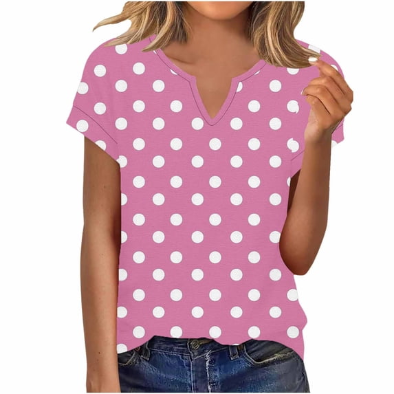 Guluxicc V Neck T Shirts for Women Short Sleeve Polka Dot Casual Loose Tops Spring Summer Womens Shirts