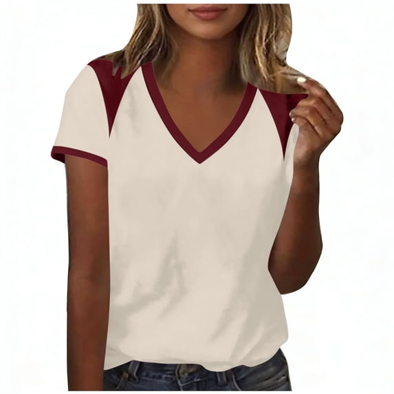 Guluxicc V Neck T Shirts for Women Short Sleeve Printed Casual Loose Fit Tops Summer Womens Shirts