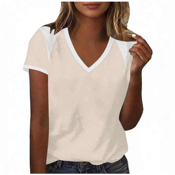 Guluxicc V Neck T Shirts for Women Short Sleeve Printed Casual Loose Fit Tops Summer Womens Shirts