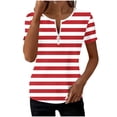 thumbnail image 1 of Guluxicc V Neck T Shirts for Women Short Sleeve Stripe Printed Half Zipper Cozy Fit Tops Spring Summer Womens Shirts, 1 of 6