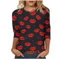 thumbnail image 1 of Guluxicc Valentine's Day Shirts for Women Casual Crewneck 3/4 Length Sleeve T Shirts Fashion Cute Graphic Print Pullover Tops, Black, 3XL, 1 of 4