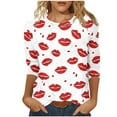 thumbnail image 1 of Guluxicc Valentine's Day Shirts for Women Casual Crewneck 3/4 Length Sleeve T Shirts Fashion Cute Graphic Print Pullover Tops, White, S, 1 of 4