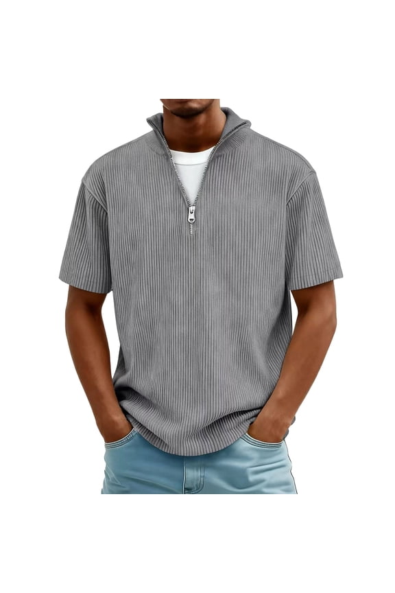 Waffle T Shirts for Men Half Zip V-Neck Short Sleeve Shirts Trendy Summer Casual Outfit