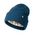 thumbnail image 1 of Guluxicc Winter Knit Beanie for Women Soft Silk Lined Hats with Ear Flaps, Blue, 1 of 1
