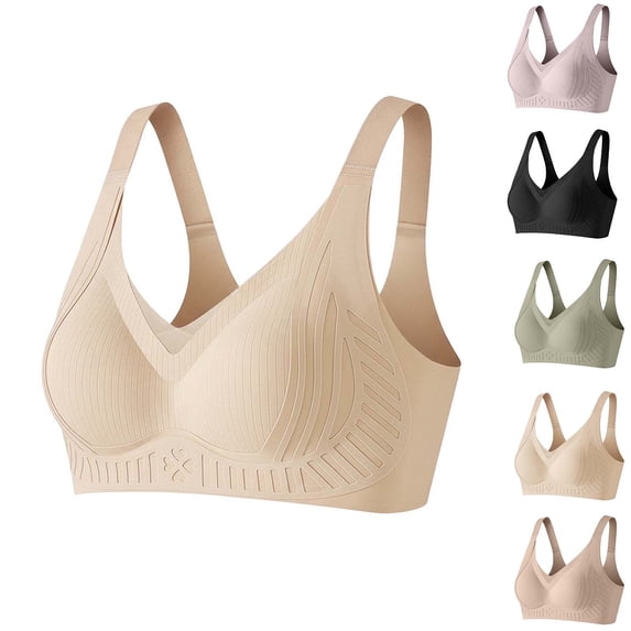 Guluxicc Wireless Bras for Women with Adjustable Straps, Bralette with Pads, Beige, 32B/32C