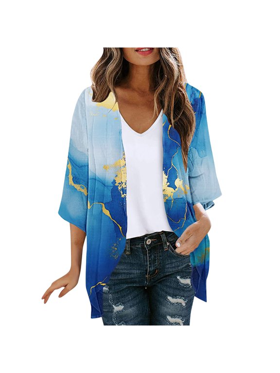 Women Floral Kimono Cardigan Open Front Lightweight Boho Beach Cover Up Casual Loose Summer Vacation Cardigans