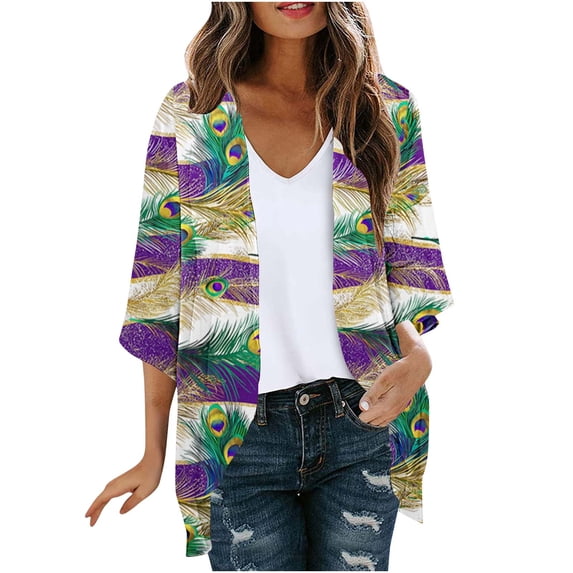 Guluxicc Women Graphic Kimono Cardigan Open Front Lightweight Boho Beach Cover Up Casual Loose Summer Vacation Cardigans
