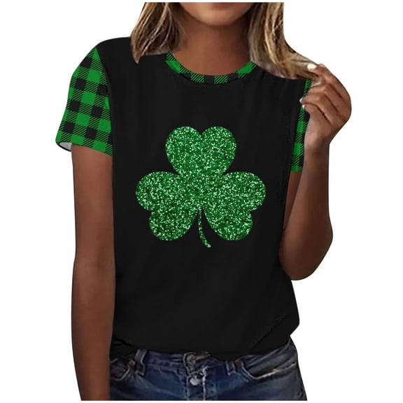 Guluxicc Women Tunic Tops Casual Crewneck Short Sleeve Tees St. Patrick's Day Shamrock Graphic Shirts, M